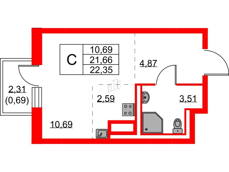 Квартира в ЖК Квартал Лаголово, студия, 22.35 м², 7 этаж