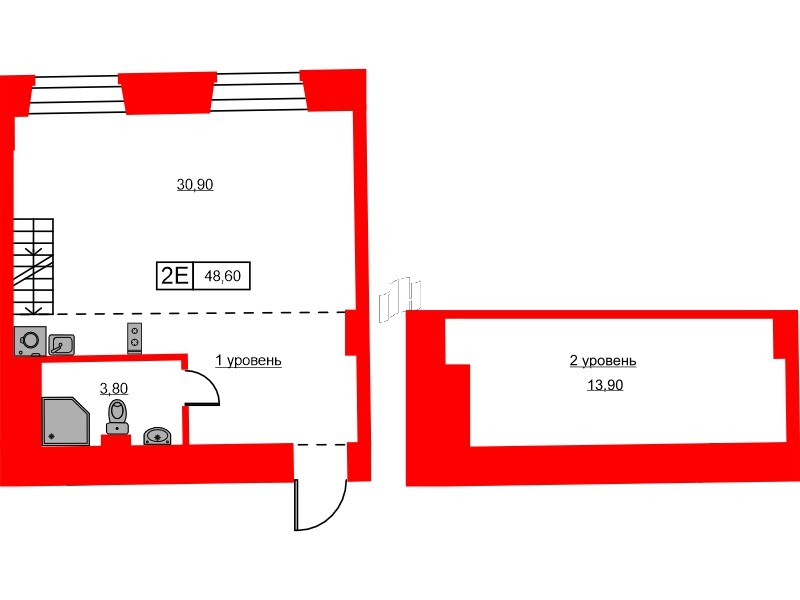 Апартаменты в ЖК Hovard Club, 1 комнатные, 48.6 м², 5 этаж