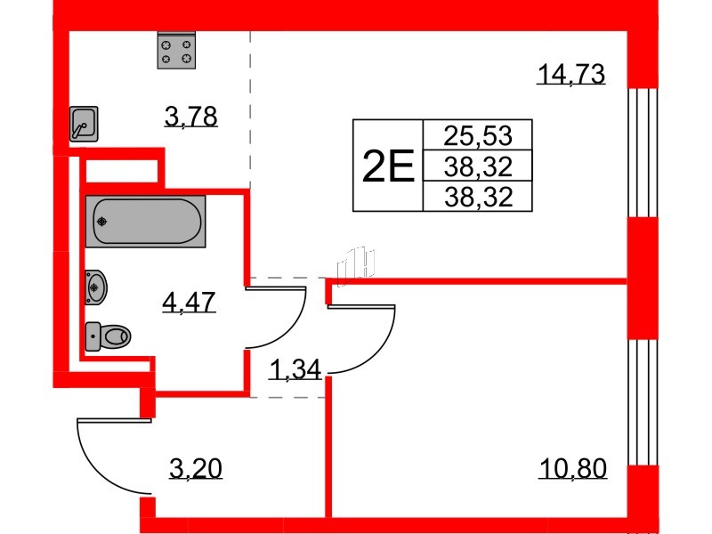Квартира в ЖК Квартал Лаголово, 1 комнатная, 38.32 м², 3 этаж