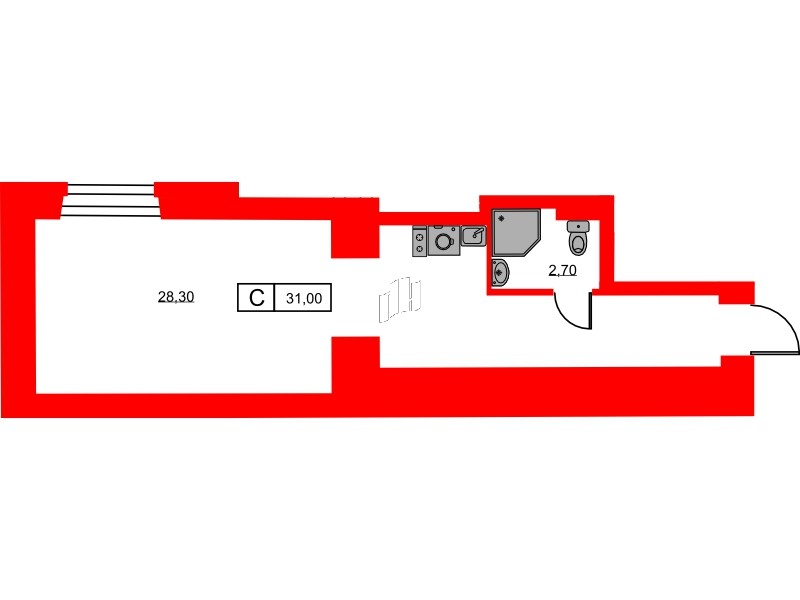 Апартаменты в ЖК Hovard Club, 1 комнатные, 31 м², 1 этаж