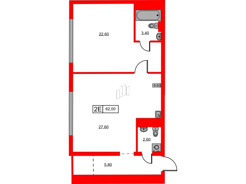 Апартаменты в ЖК Hovard Club, 1 комнатные, 62 м², 6 этаж