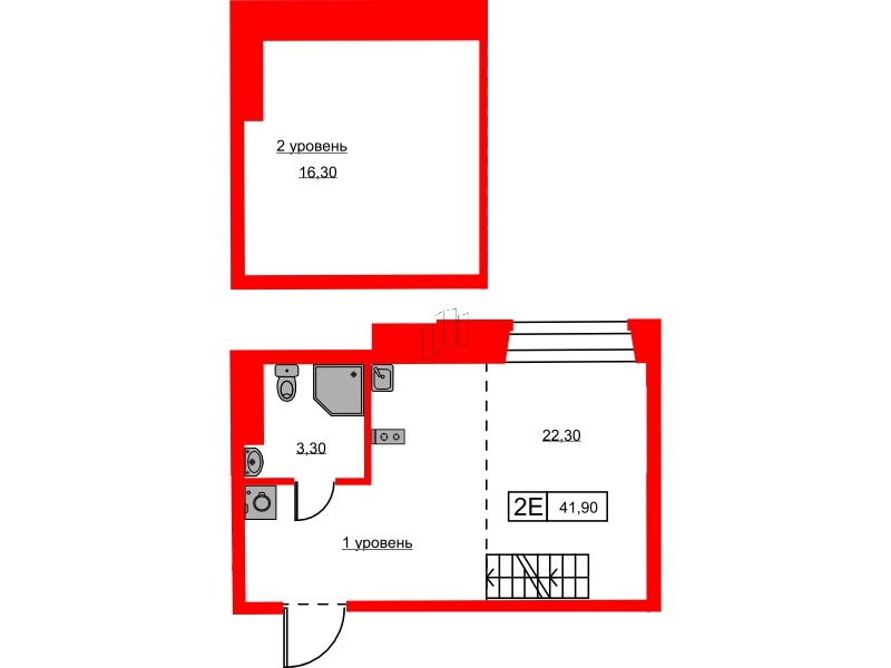 Апартаменты в ЖК Hovard Club, 1 комнатные, 41.9 м², 5 этаж