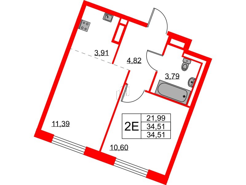 Квартира в ЖК Квартал Лаголово, 1 комнатная, 34.34 м², 7 этаж