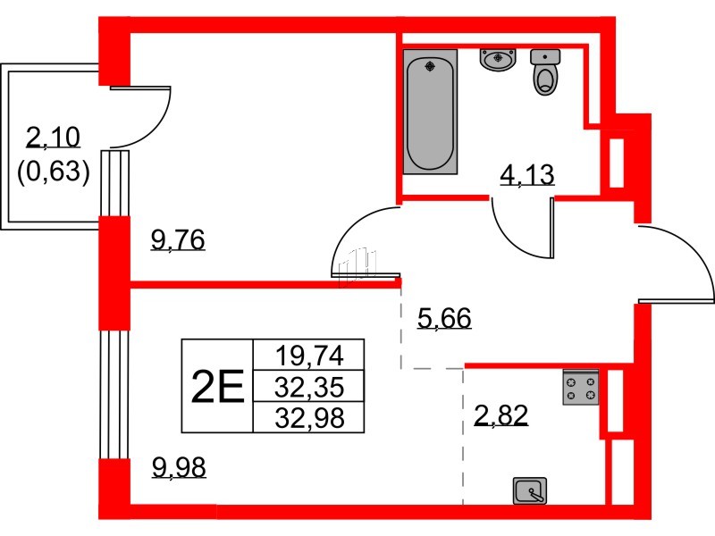 Квартира в ЖК Квартал Лаголово, 1 комнатная, 32.98 м², 7 этаж