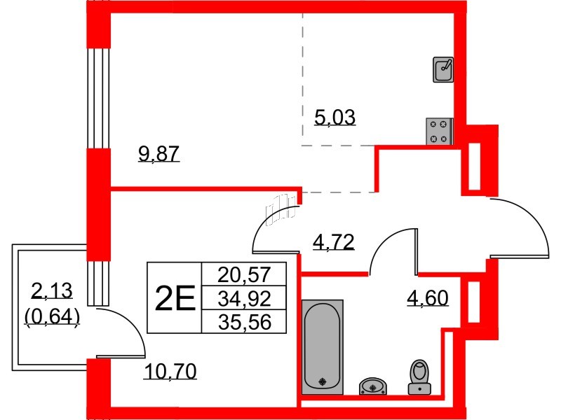 Квартира в ЖК Квартал Лаголово, 1 комнатная, 35.56 м², 3 этаж