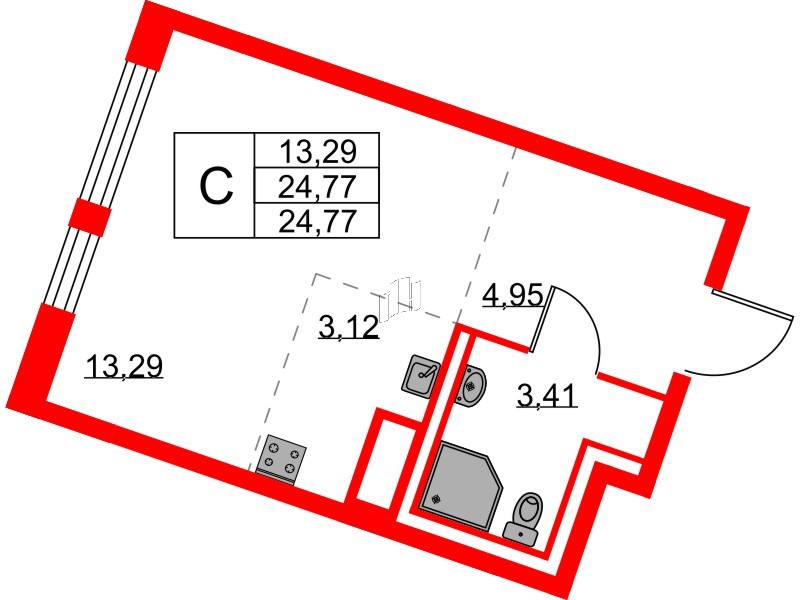 Квартира в ЖК Квартал Лаголово, студия, 24.77 м², 10 этаж