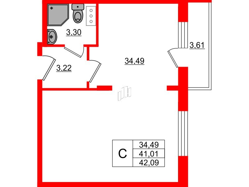 Квартира в ЖК Верево Сити, студия, 42.09 м², 4 этаж