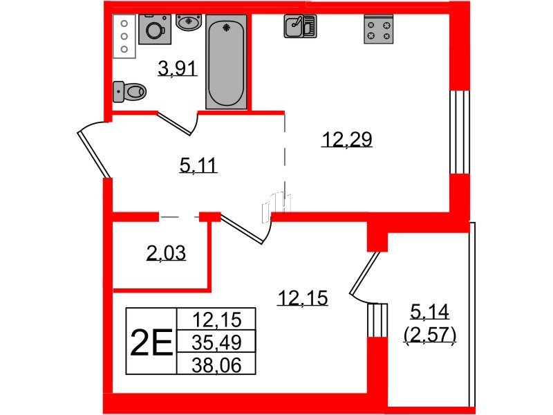 Квартира в ЖК «IQ», 1 комнатная, 37.6 м², 1 этаж