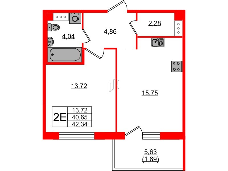 Квартира в ЖК «IQ», 1 комнатная, 41.9 м², 6 этаж