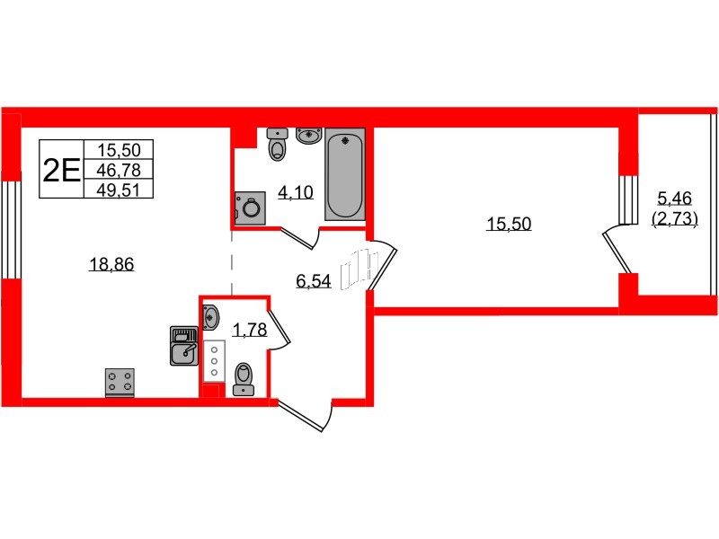Квартира в ЖК «IQ», 1 комнатная, 48.8 м², 8 этаж