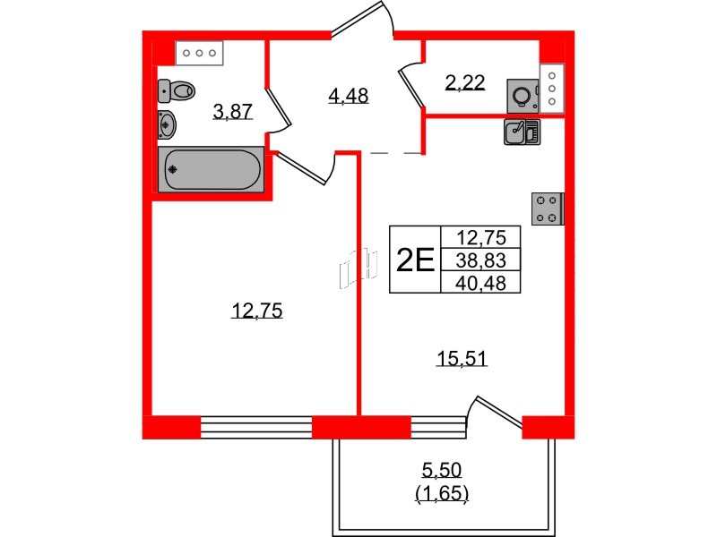 Квартира в ЖК «IQ», 1 комнатная, 40 м², 7 этаж