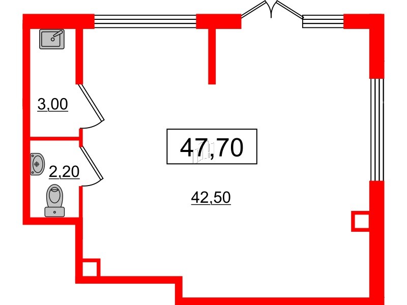 Помещение в ЖК Парадный ансамбль, 47.7 м², 1 этаж