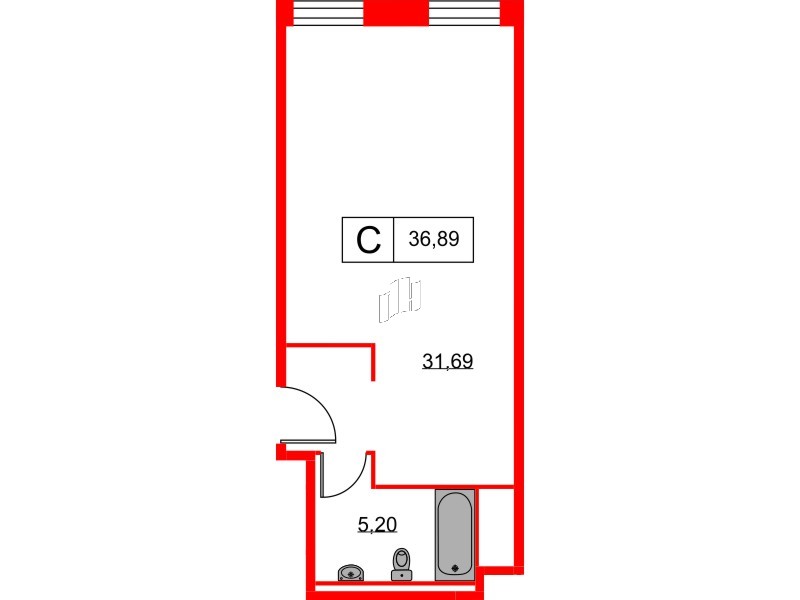 Апартаменты в ЖК Вольта, студия, 36.89 м², 2 этаж