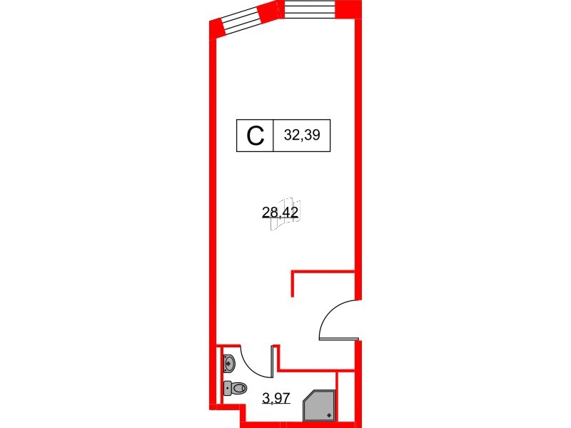 Апартаменты в ЖК Вольта, студия, 32.39 м², 9 этаж