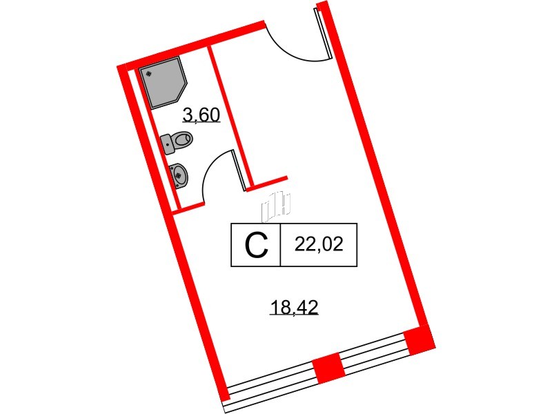 Апартаменты в ЖК Вольта, студия, 22.02 м², 2 этаж