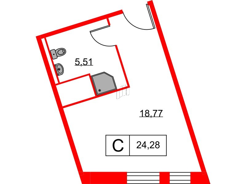 Апартаменты в ЖК Вольта, студия, 24.28 м², 14 этаж