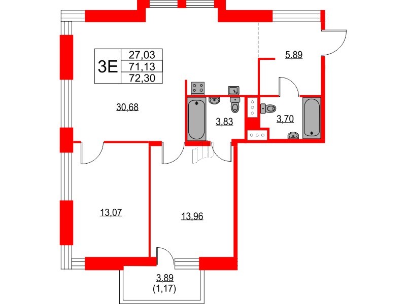 Квартира в ЖК TALENTO, 2 комнатная, 72.3 м², 5 этаж