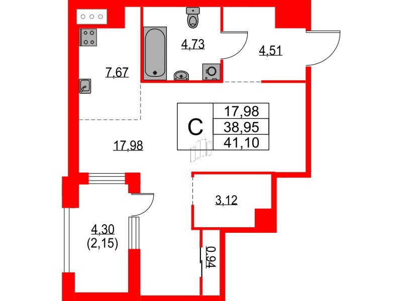 Квартира в ЖК TALENTO, студия, 43.31 м², 8 этаж