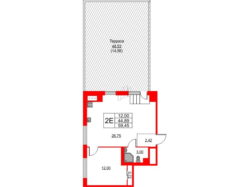 Квартира в ЖК «Таленто», 1 комнатная, 59.45 м², 9 этаж