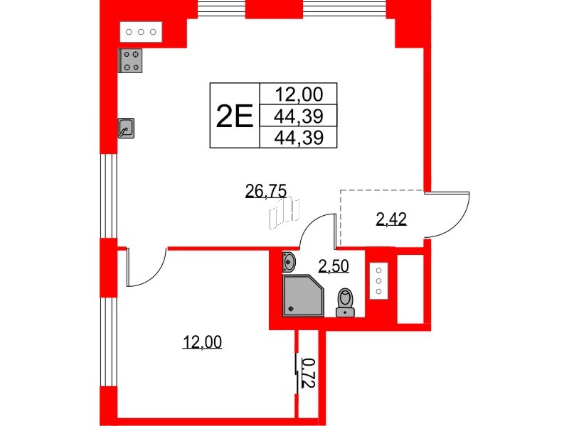 Квартира в ЖК TALENTO, 1 комнатная, 46.92 м², 10 этаж