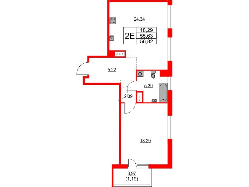 Квартира в ЖК TALENTO, 1 комнатная, 53.73 м², 6 этаж