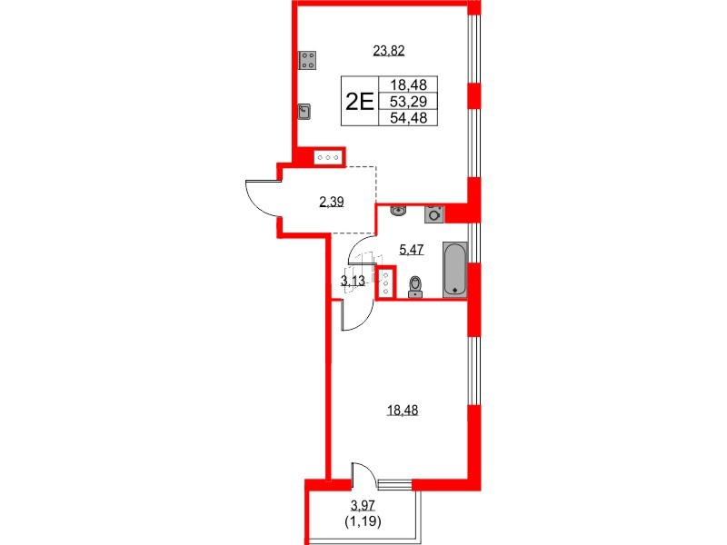 Квартира в ЖК TALENTO, 1 комнатная, 50.64 м², 12 этаж