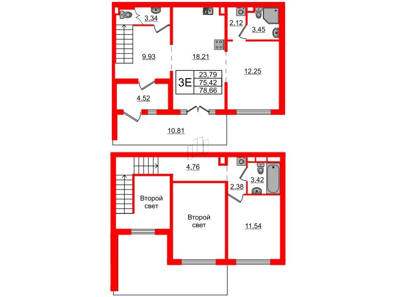Квартира в ЖК «ЛесАрт», 2 комнатная, 78.66 м², 1 этаж
