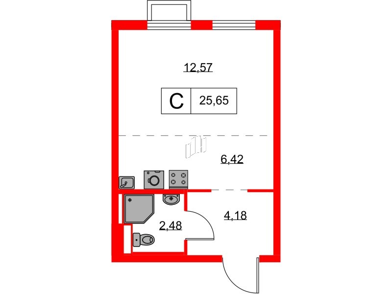 Квартира в ЖК Янинский Лес, студия, 25.65 м², 7 этаж