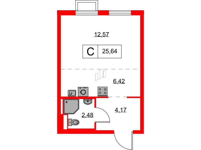 Квартира в ЖК Янинский Лес, студия, 25.64 м², 8 этаж