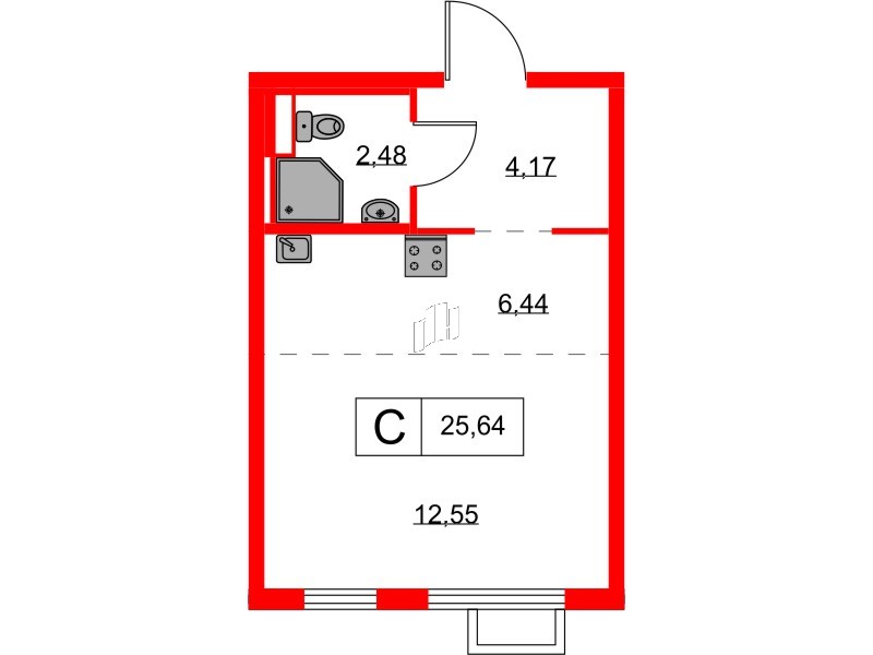 Квартира в ЖК Янинский Лес, студия, 25.64 м², 4 этаж