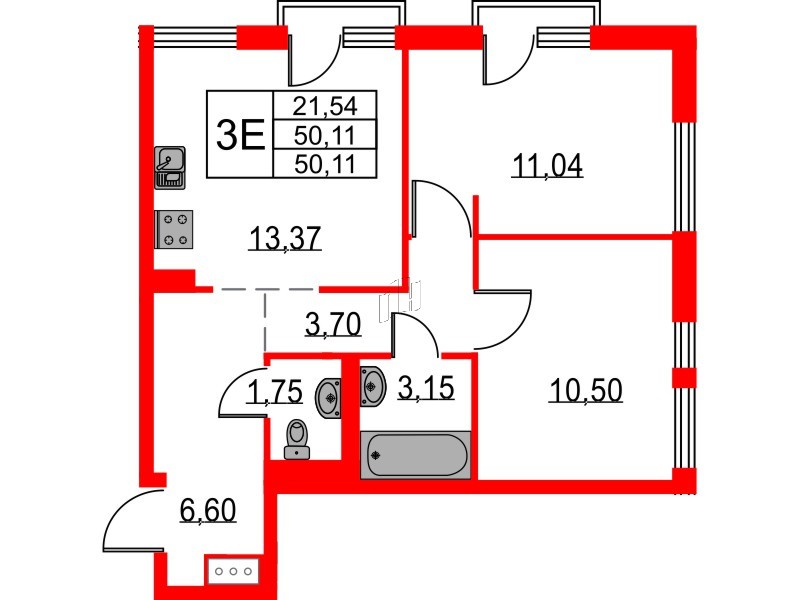 Квартира в ЖК Невская долина, 2 комнатная, 50.11 м², 16 этаж