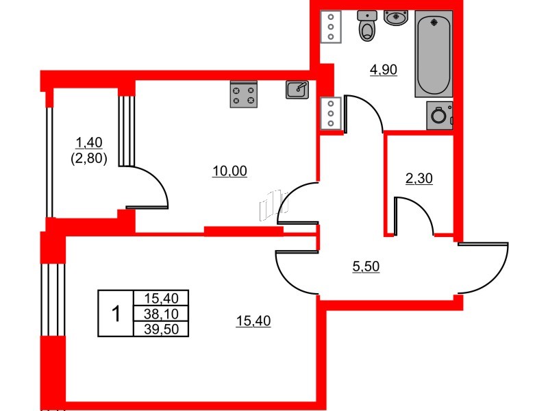 Квартира в ЖК Тайм Сквер, 1 комнатная, 39.5 м², 12 этаж