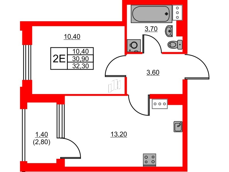 Квартира в ЖК Тайм Сквер, 1 комнатная, 32.3 м², 10 этаж