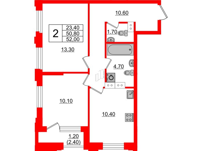 Квартира в ЖК Тайм Сквер, 2 комнатная, 52 м², 10 этаж