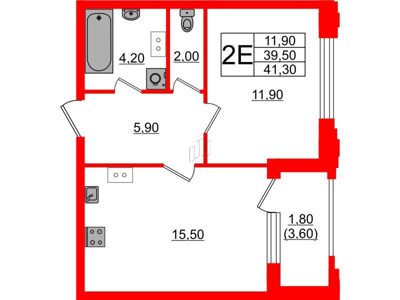Квартира в ЖК Тайм Сквер, 1 комнатная, 41.3 м², 11 этаж