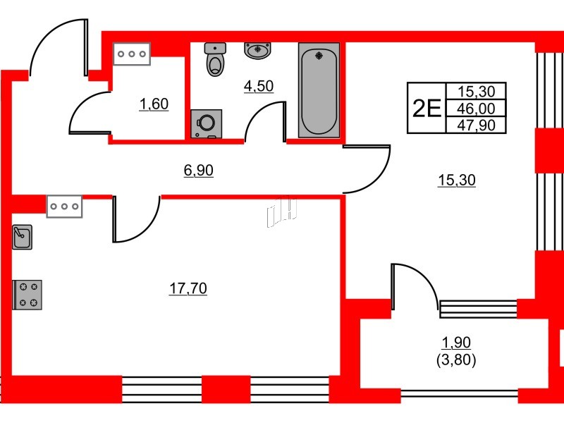 Квартира в ЖК Тайм Сквер, 1 комнатная, 47.9 м², 10 этаж