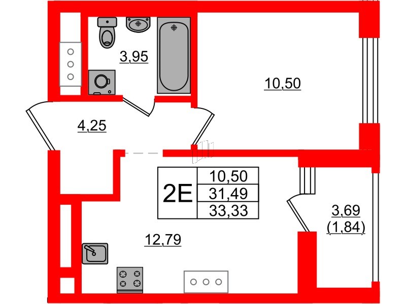 Квартира в ЖК UP-квартал Новый Московский, 1 комнатная, 33.33 м², 9 этаж