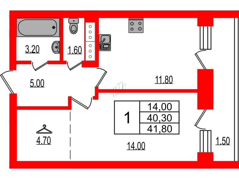 Квартира в ЖК Эко Гармония, 1 комнатная, 41.8 м², 9 этаж