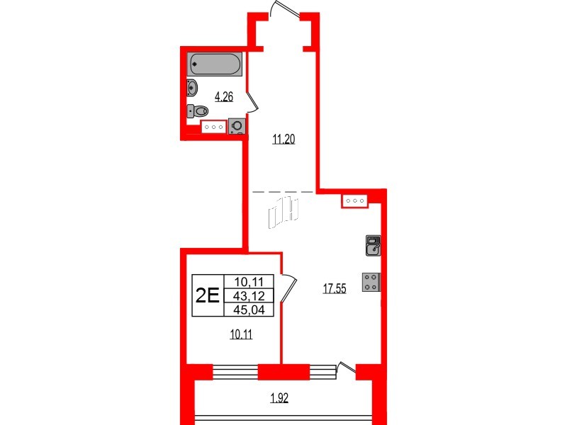Квартира в ЖК Эко Гармония, 1 комнатная, 45.04 м², 5 этаж