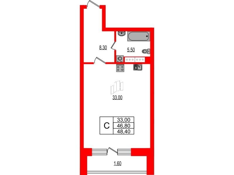 Квартира в ЖК Эко Гармония, студия, 48.4 м², 6 этаж