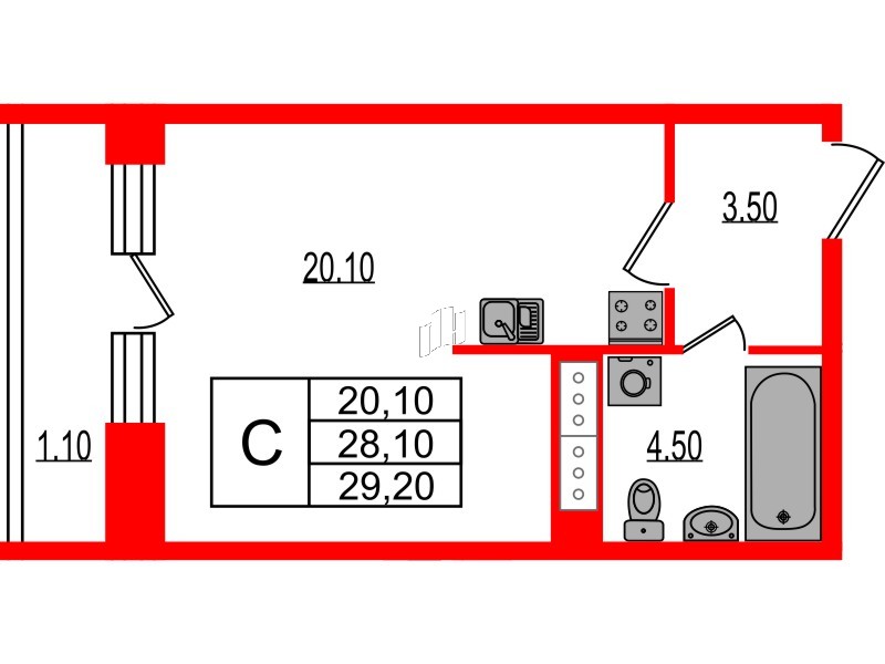 Квартира в ЖК Эко Гармония, студия, 29.11 м², 7 этаж