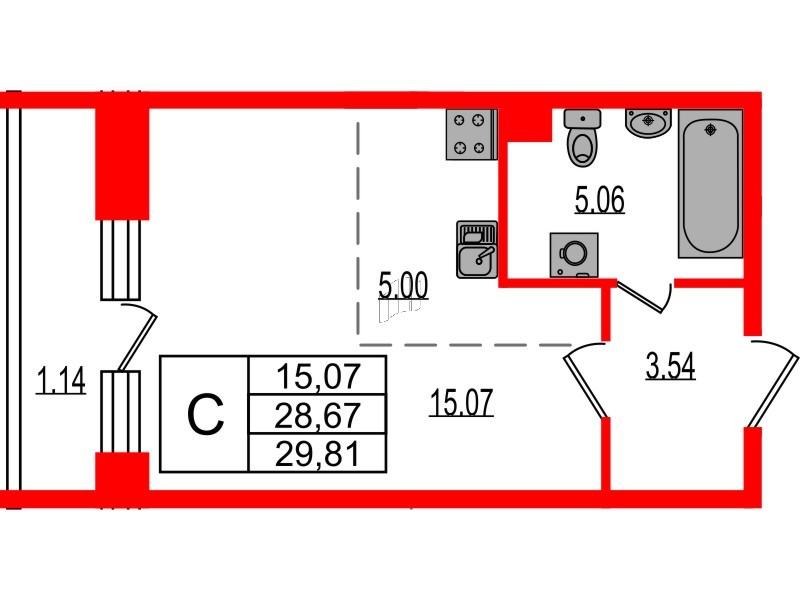 Квартира в ЖК Эко Гармония, студия, 29.81 м², 1 этаж