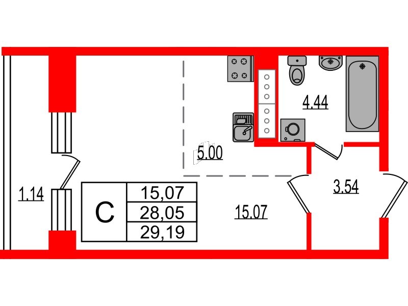 Квартира в ЖК Эко Гармония, студия, 29.19 м², 7 этаж