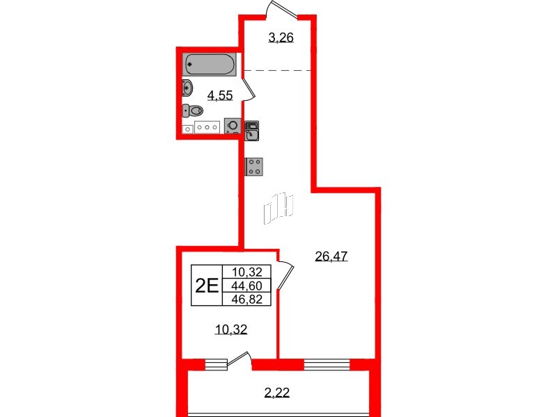 Квартира в ЖК Эко Гармония, 1 комнатная, 46.82 м², 7 этаж