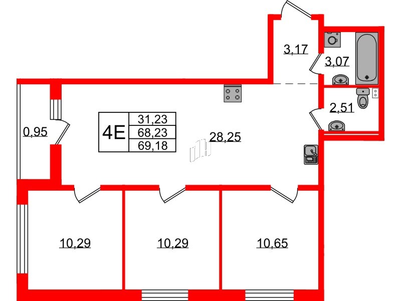 Квартира в ЖК Эко Гармония, 3 комнатная, 69.18 м², 1 этаж