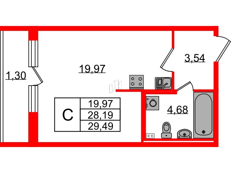 Квартира в ЖК Эко Гармония, студия, 29.49 м², 1 этаж