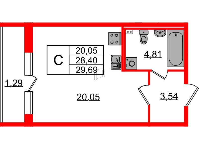 Квартира в ЖК Эко Гармония, студия, 29.69 м², 1 этаж