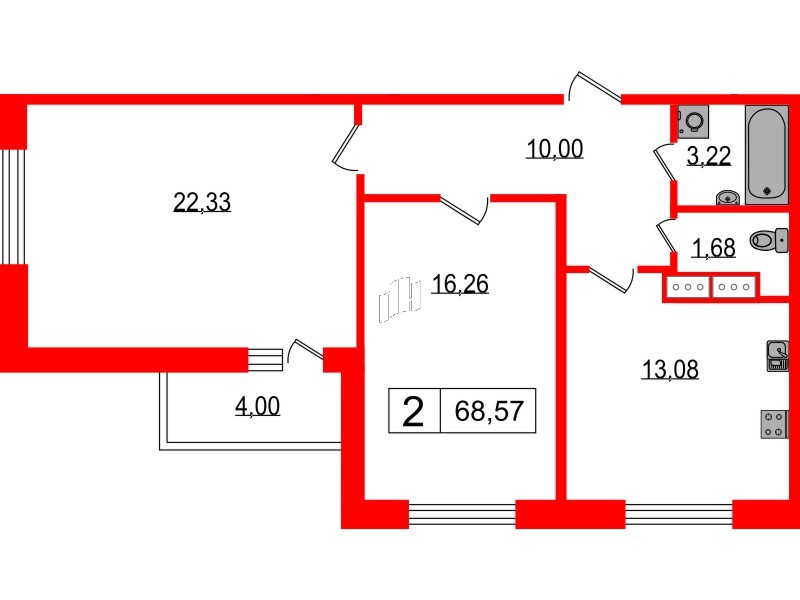 Квартира в ЖК Фотограф, 2 комнатная, 67.2 м², 8 этаж