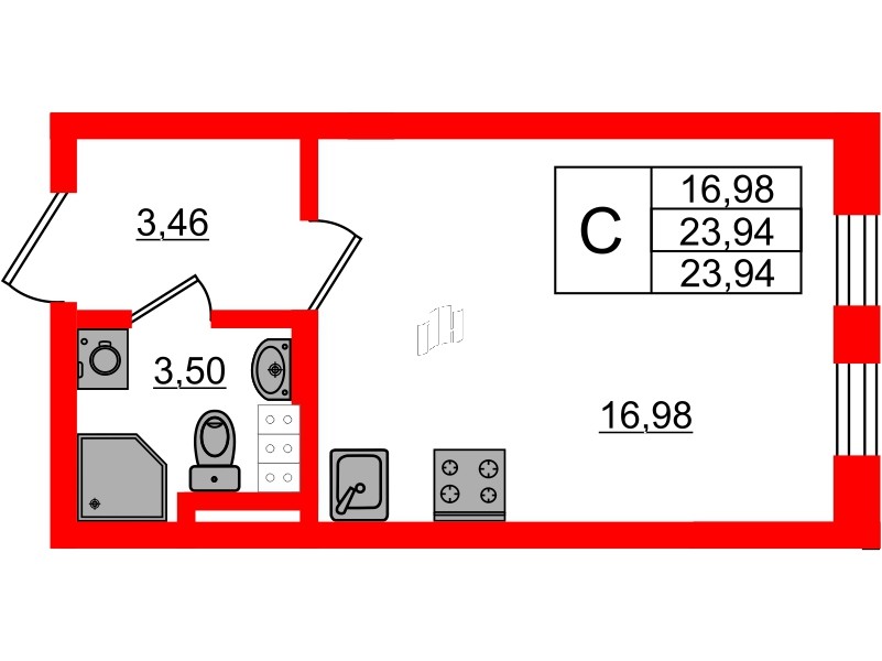 Квартира в ЖК «Новая история», студия, 23.94 м², 4 этаж
