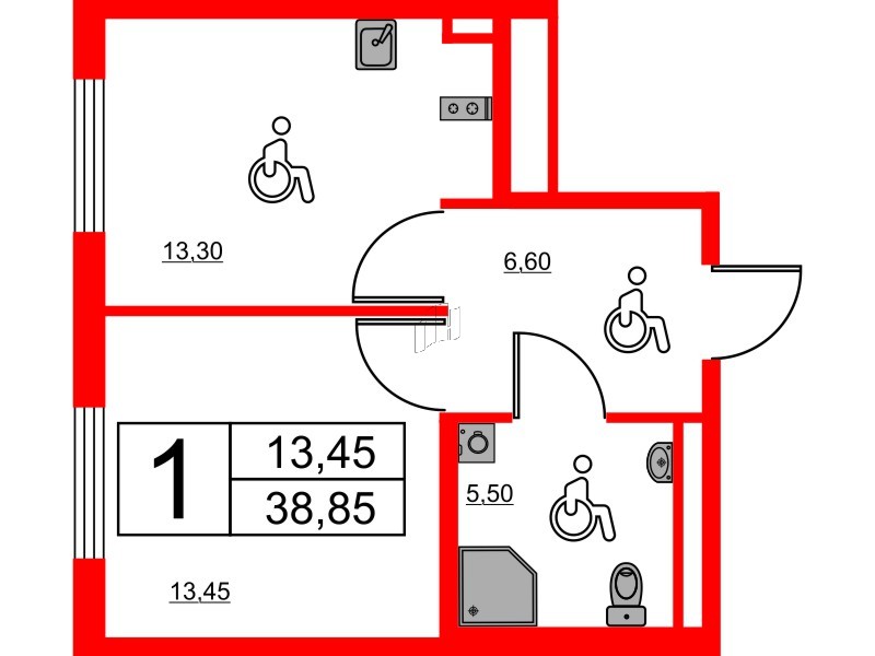 Апартаменты в ЖК «Авеню Апарт Пулково», 1 комнатные, 38.85 м², 12 этаж